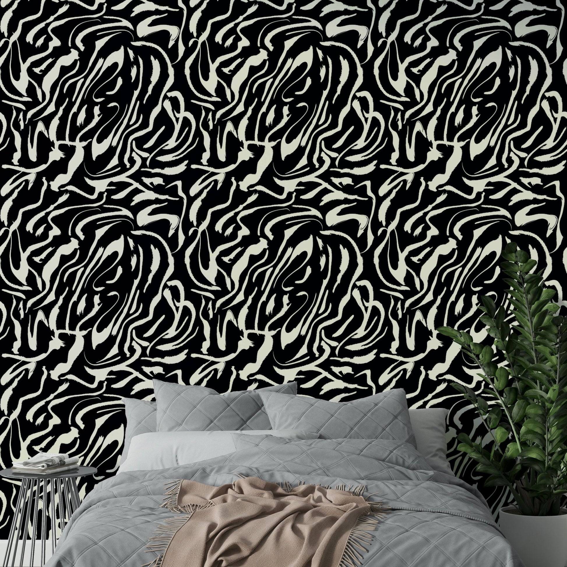 The peel and stick wallpaper on a smooth wall surface.

