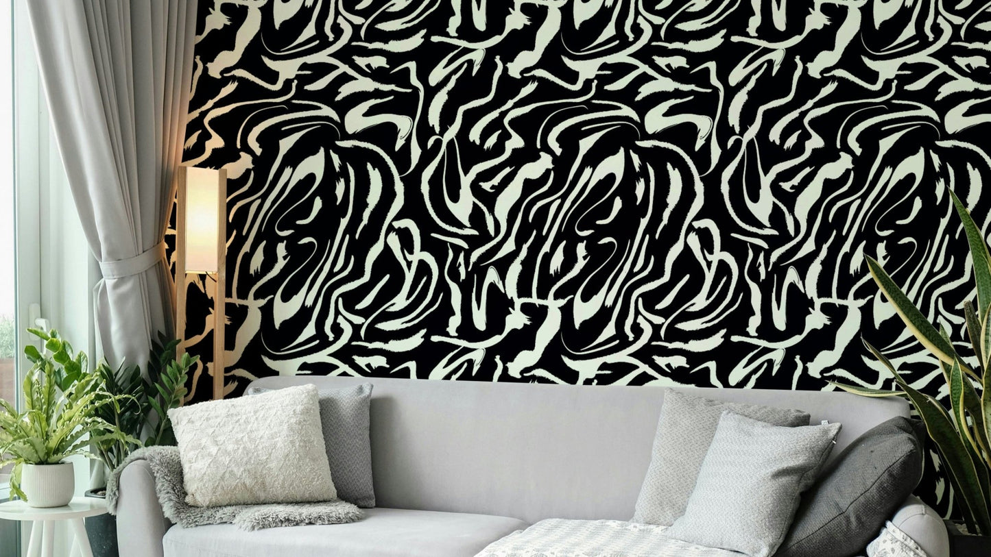 A detail shot of the elegant lines in the wallpaper.

