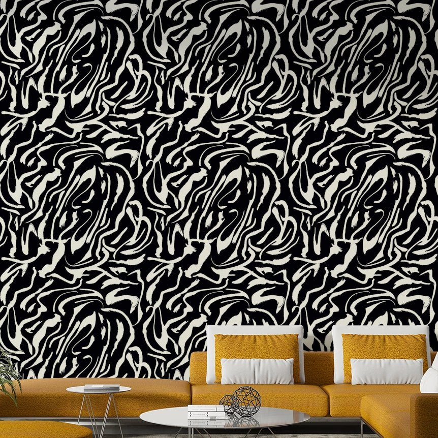 The wallpaper is used to create a feature wall in a dining room.

