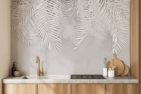 White palm leaves mural with textured charm A106
