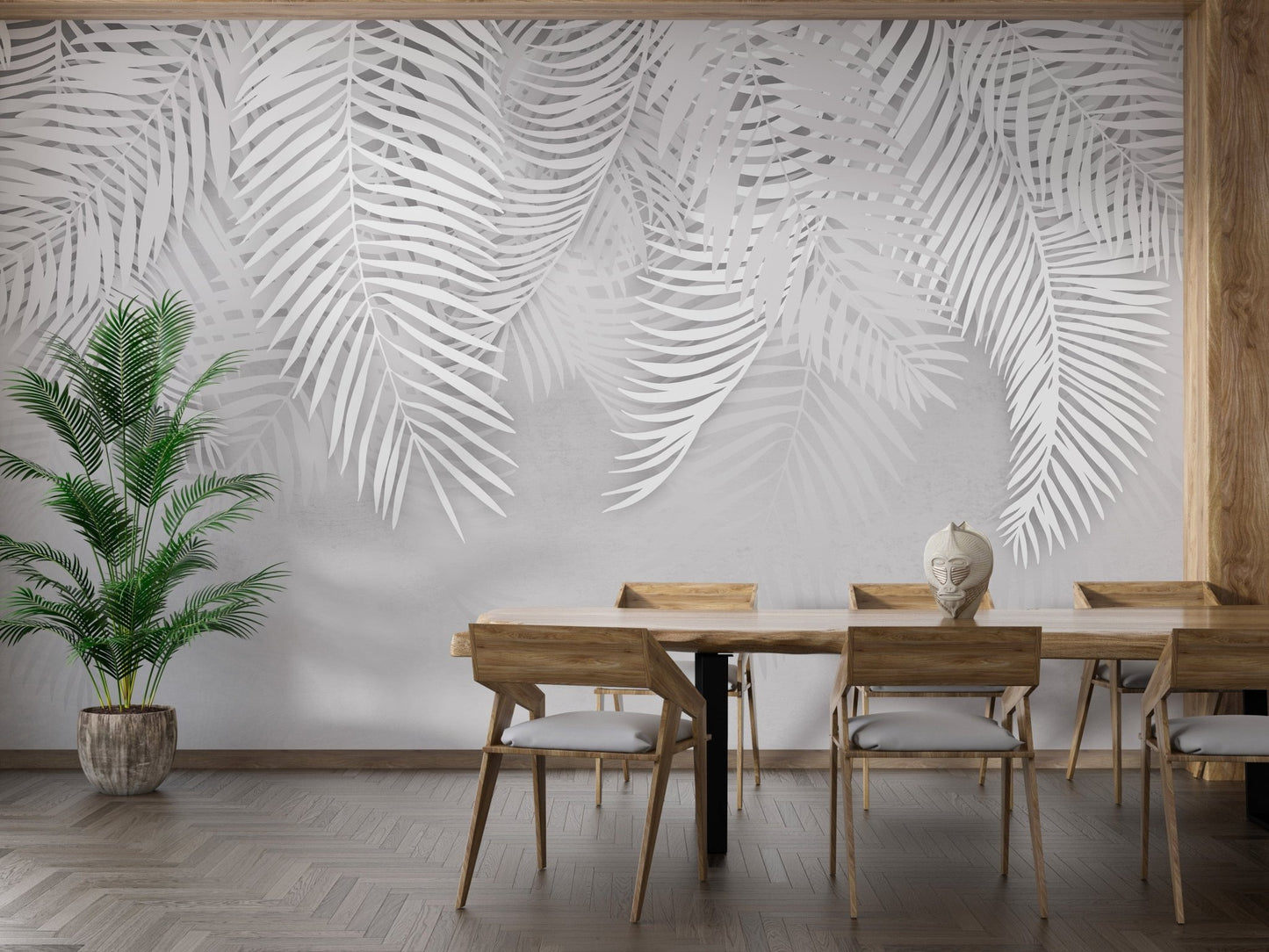 White Palm Leaves Concrete Texture Mural - Giffywalls A106