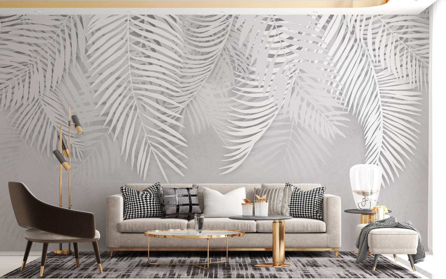 White Palm Leaves Concrete Texture Mural - Giffywalls A106