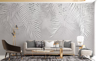 White Palm Leaves Concrete Texture Mural - Giffywalls A106
