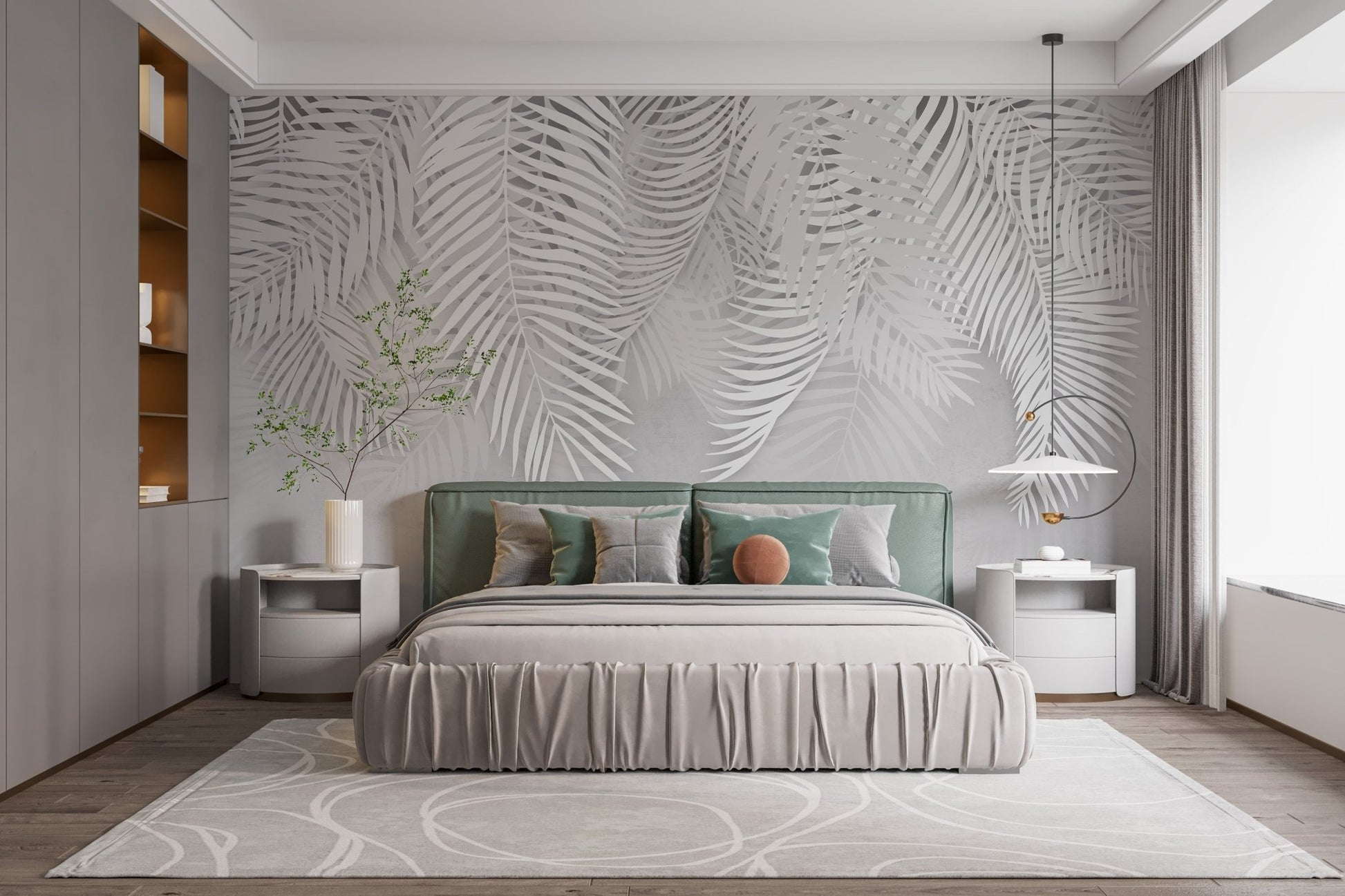 Elegant white palm wallpaper design
 A106