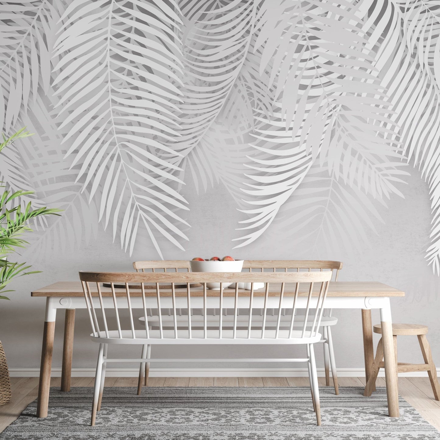 Palm leaves wallpaper with concrete tones A106
