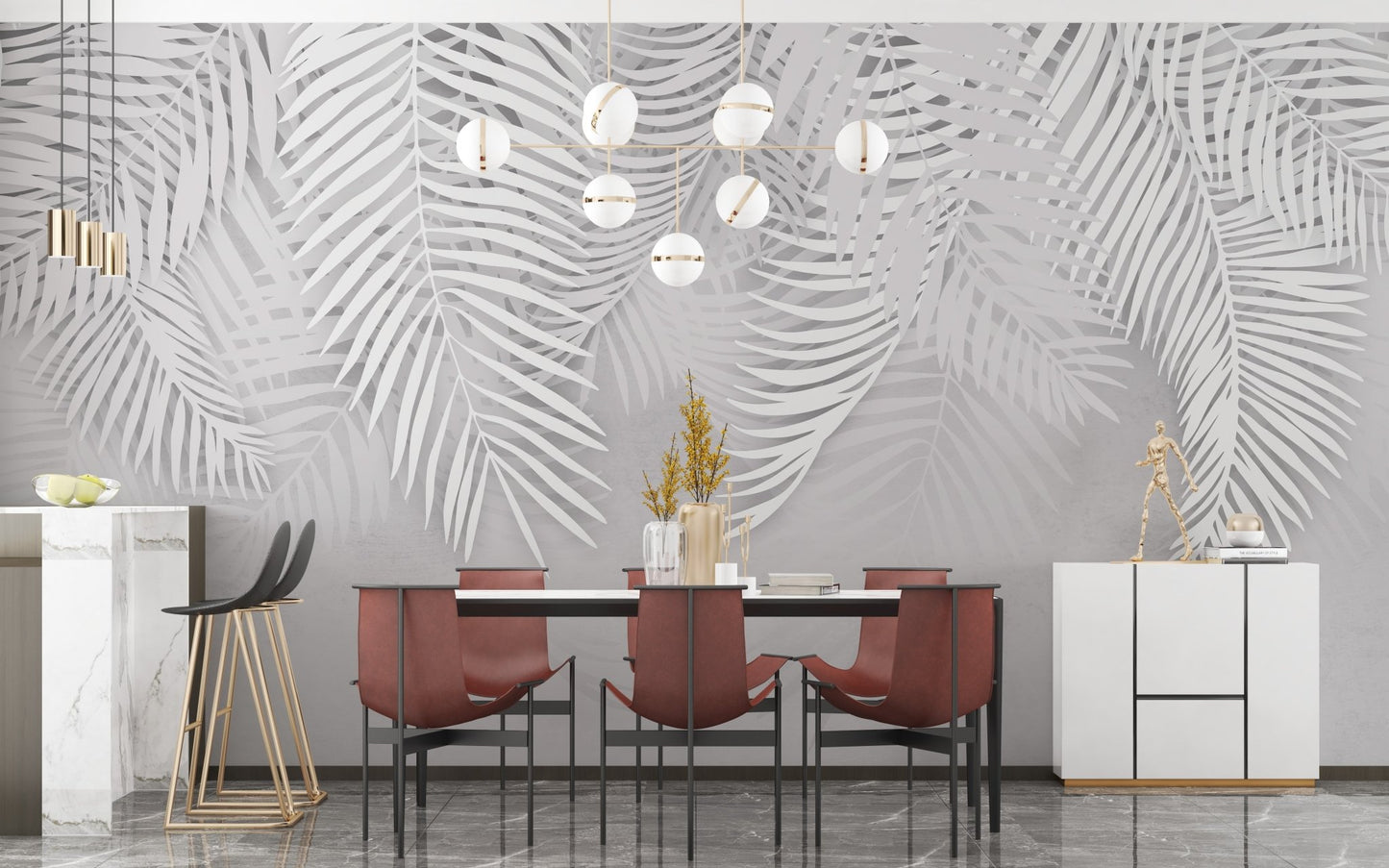 White Palm Leaves Concrete Texture Mural - Giffywalls A106