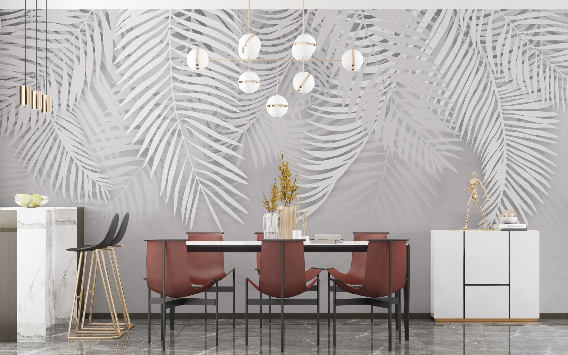 White Palm Leaves Concrete Texture Mural - Giffywalls A106