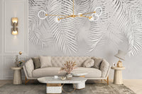 White Palm Leaves Concrete Texture Mural - Giffywalls