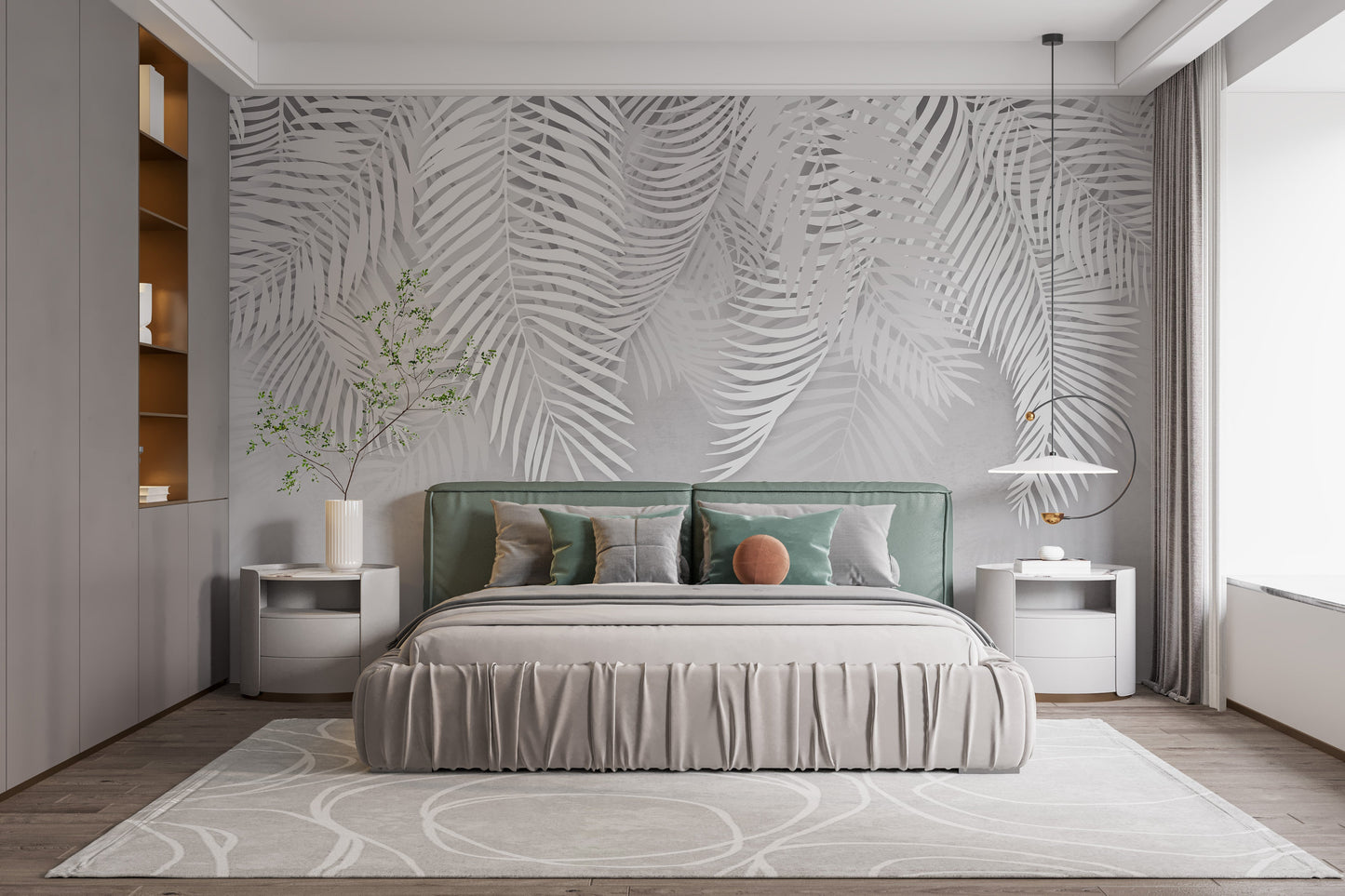 Elegant white palm wallpaper design
