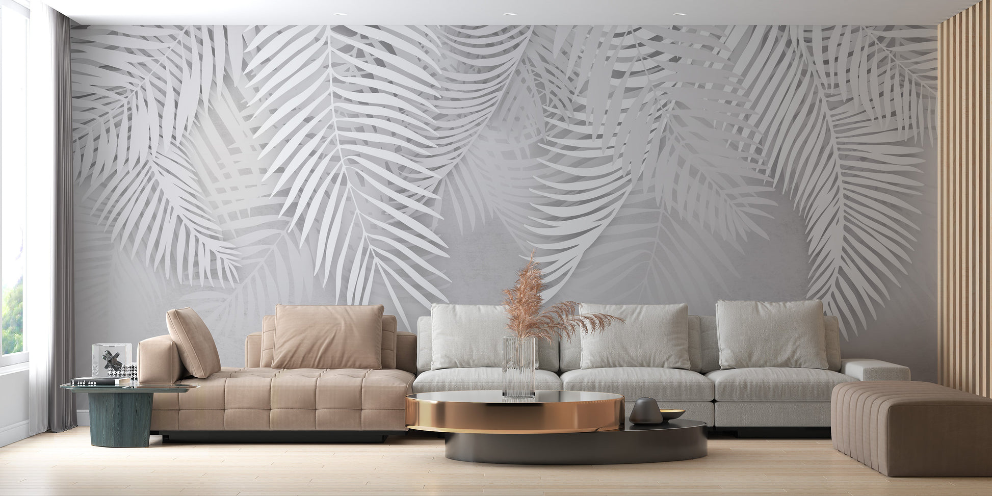 Palm leaves mural with concrete texture
