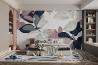 White & Pink Large Leaves Wallpaper Murals - Giffywalls