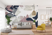 White & Pink Large Leaves Wallpaper Murals - Giffywalls