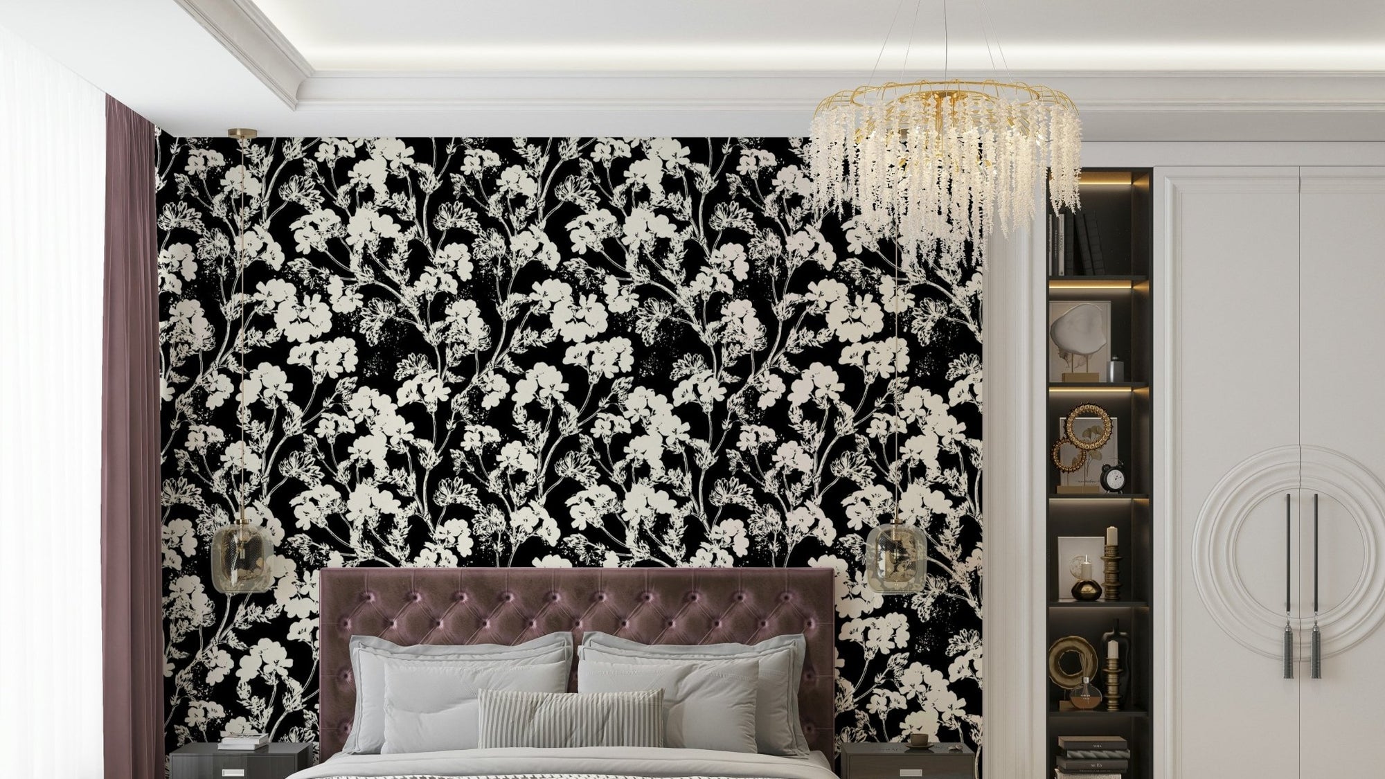 The White Plants Wallpaper in a brightly lit room., GD4410