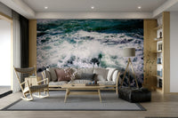 A peaceful monochrome abstract mural on decorative wallpaper.

