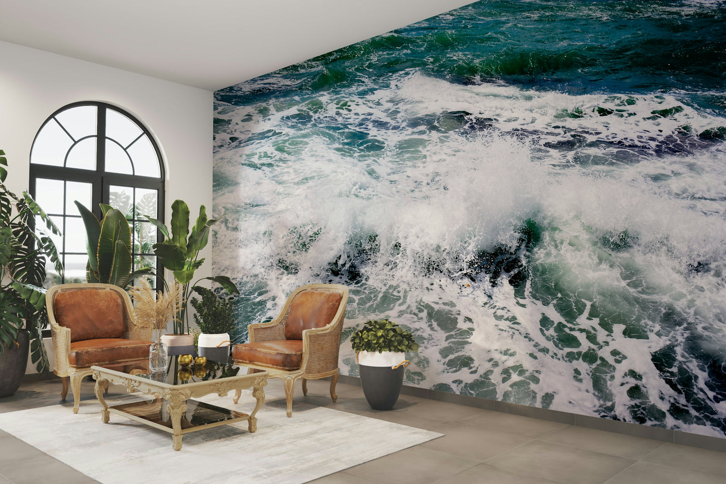 A beautiful modern art wall mural for a living room.

