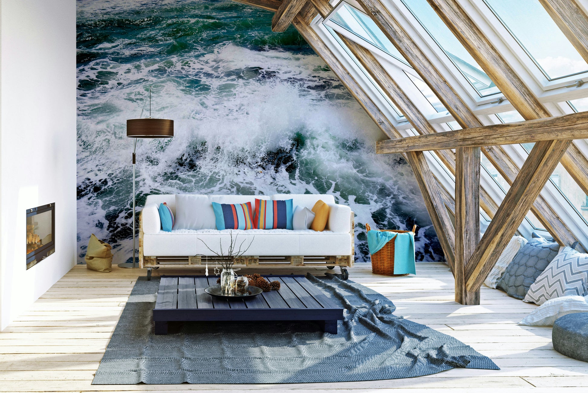 A graceful subtle pattern wall mural in bright, clean tones.

