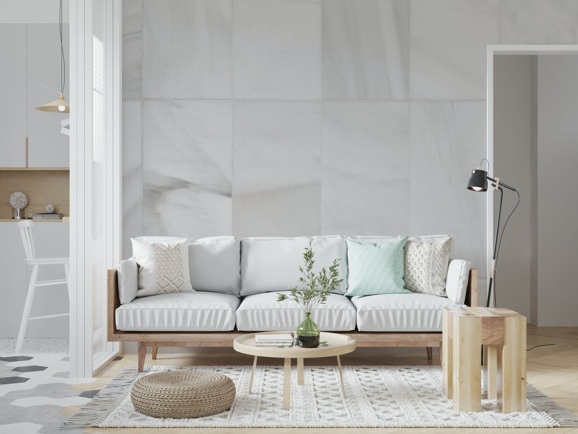 White Stone Blocks Wall Mural close-up, clean white faux stone detail., GD6094