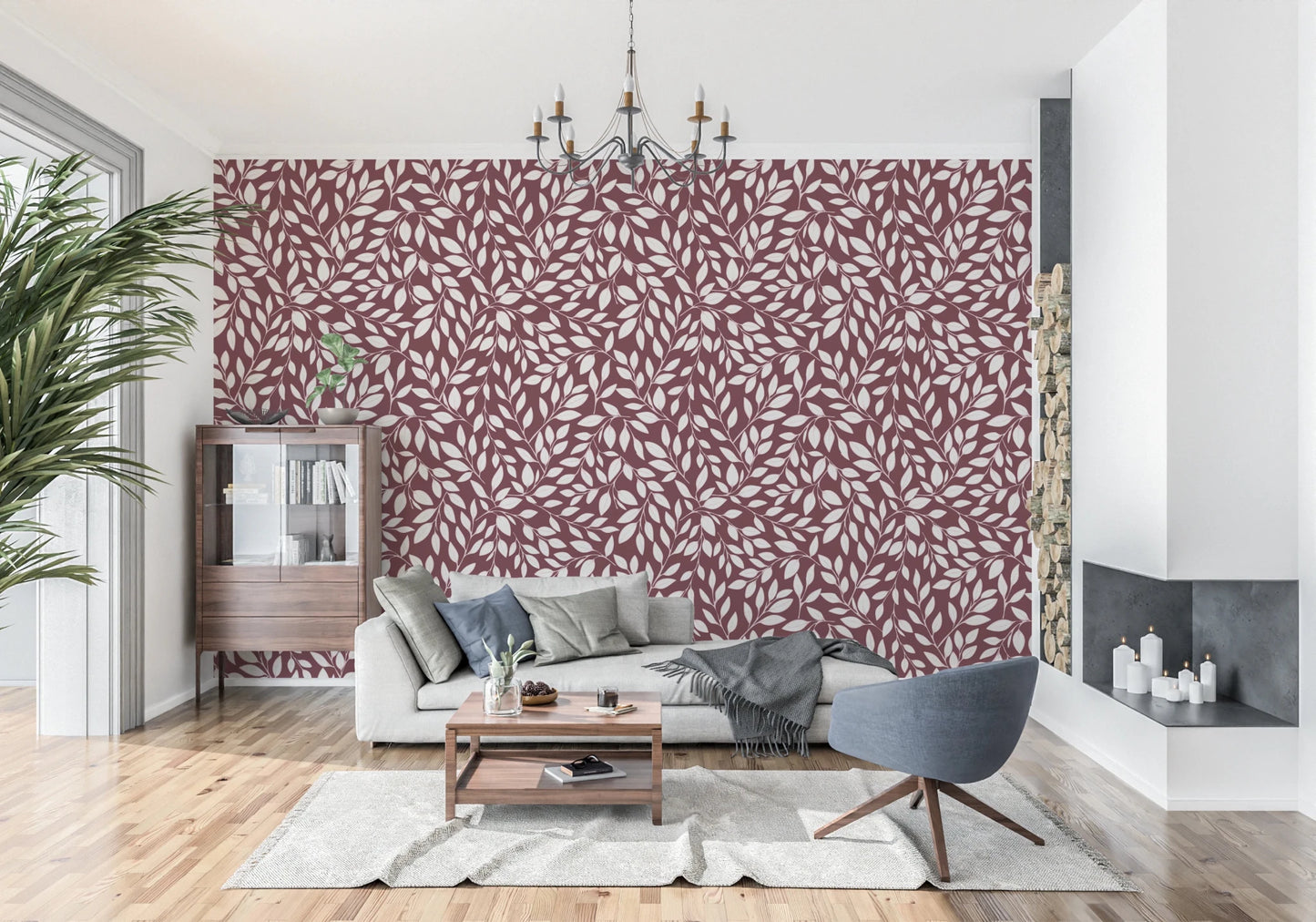 White Vines on Burgundy Wallpaper⁠