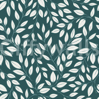 Leafy vine pattern in White Vines on Teal Wallpaper with soft white botanical forms