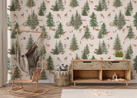 Tranquil forest animal wallpaper pattern
