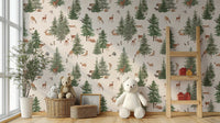 White woodland deer nursery wallpaper

