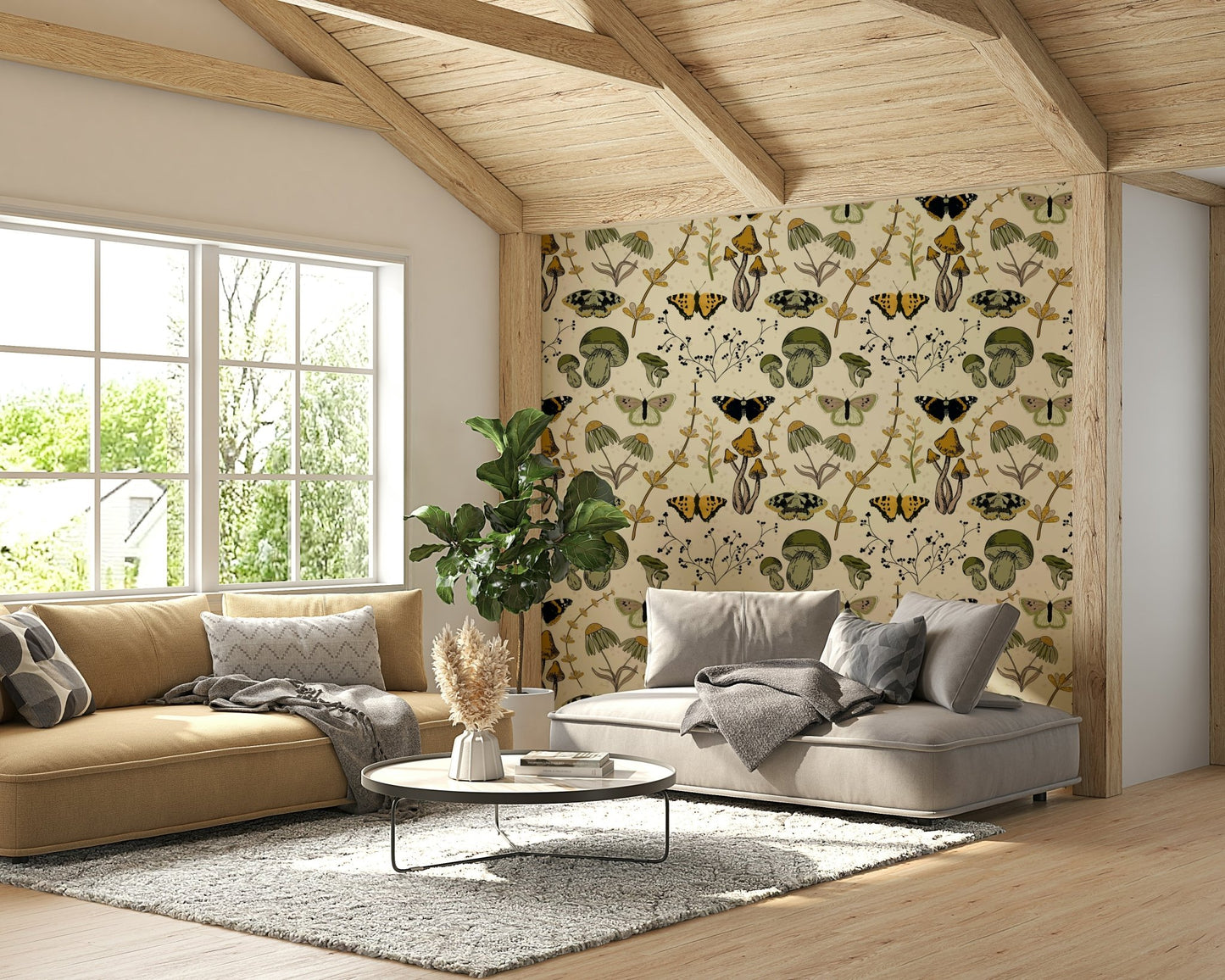 Autumn meadow wallpaper for bedrooms with a natural color palette.


