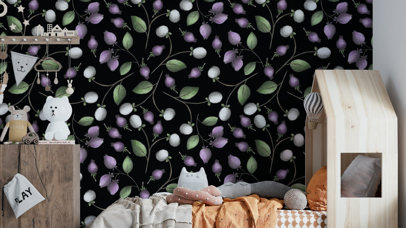 Wild berries mural wallpaper full pattern

