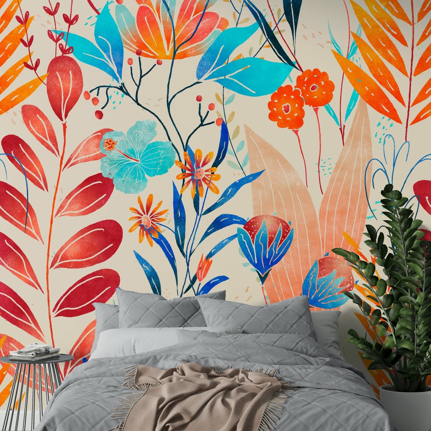 Bold floral wallpaper mural design

