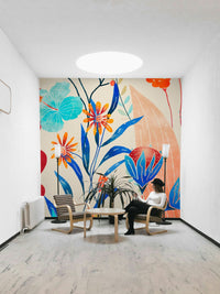 Eclectic floral wallpaper with bright hues


