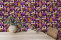 Wild Flowers and Mushrooms Purple Wallpaper