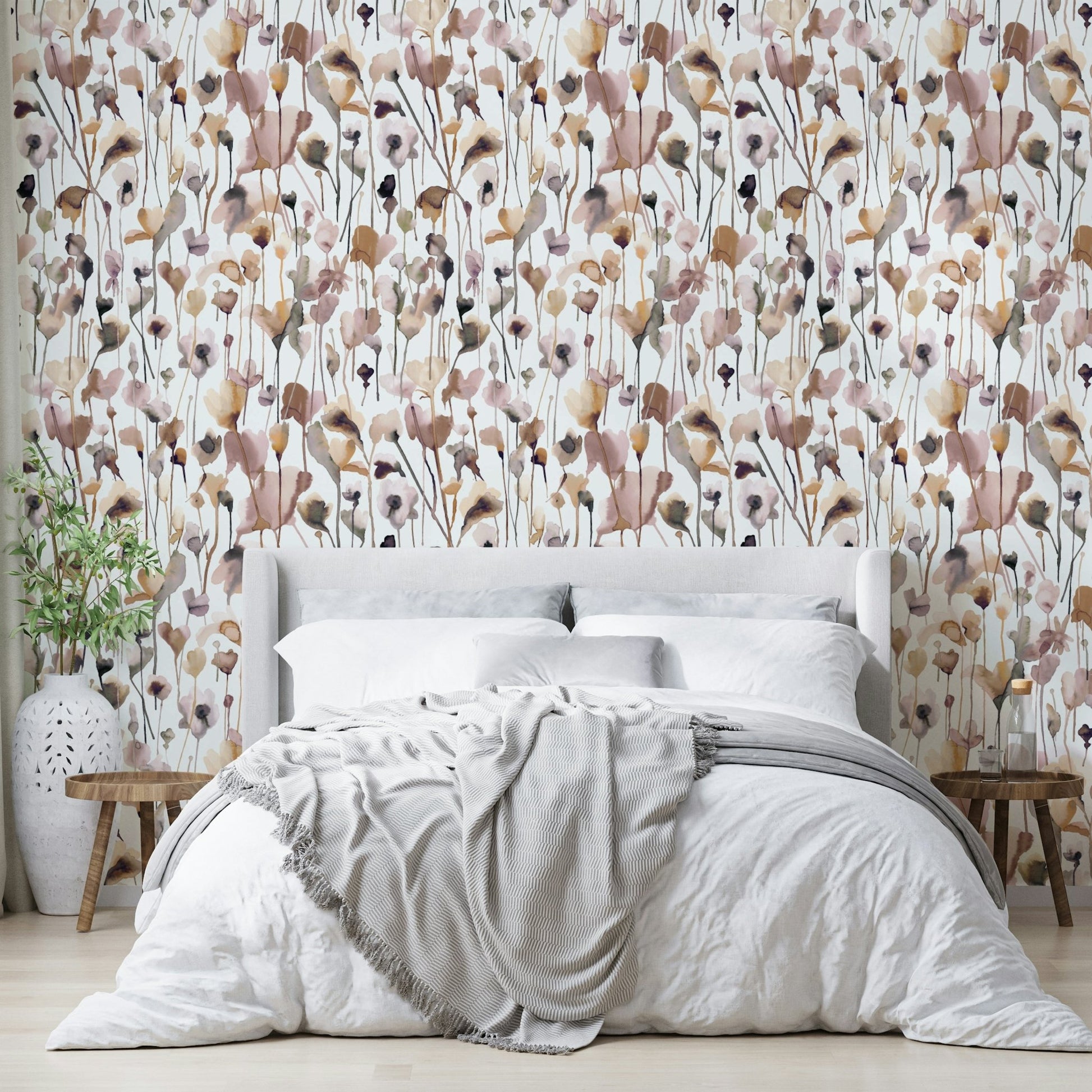 Wildflowers watercolor wallpaper for natural decor.

