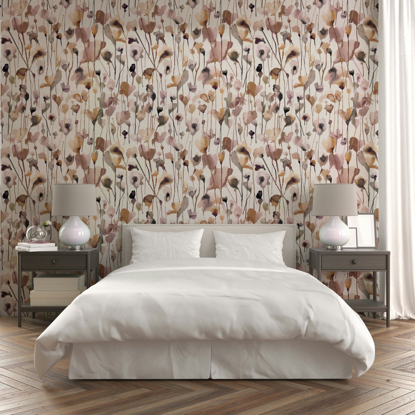 Wild flowers natural beige watercolor wall decor.

