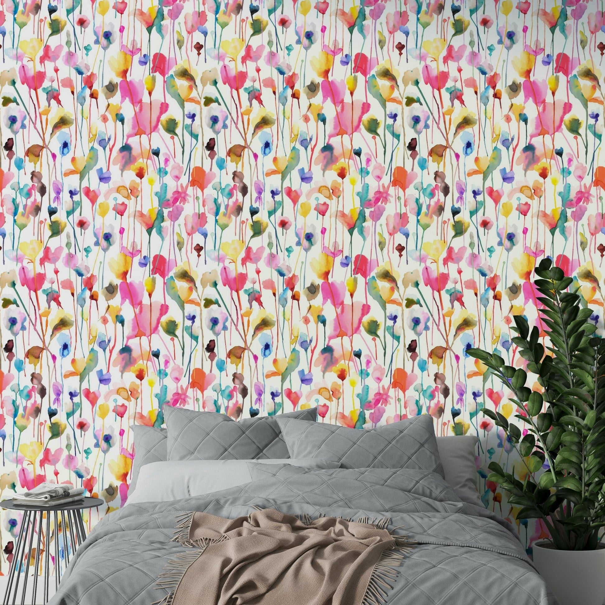 Charming pink wildflowers on watercolor wallpaper

