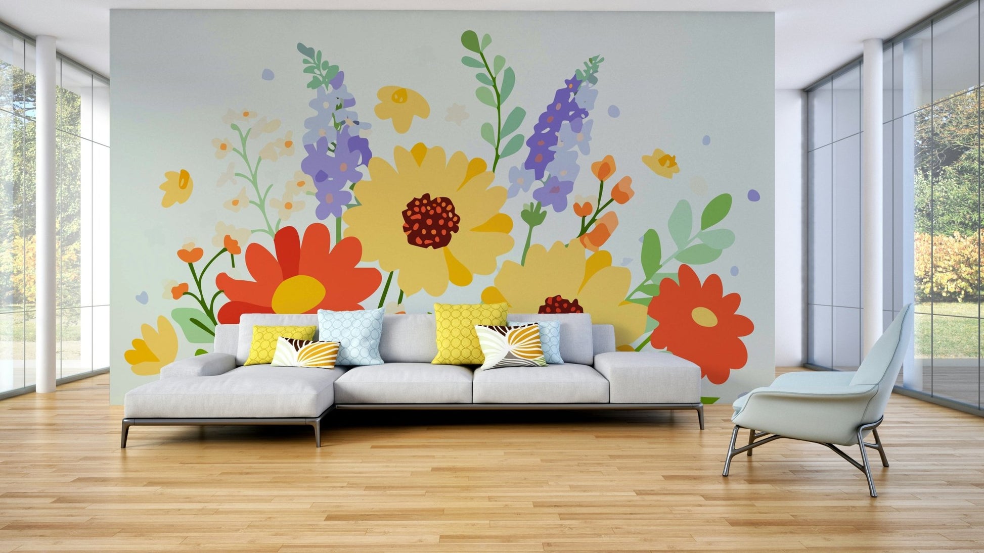 The design is made of various types of flowers and foliage.

