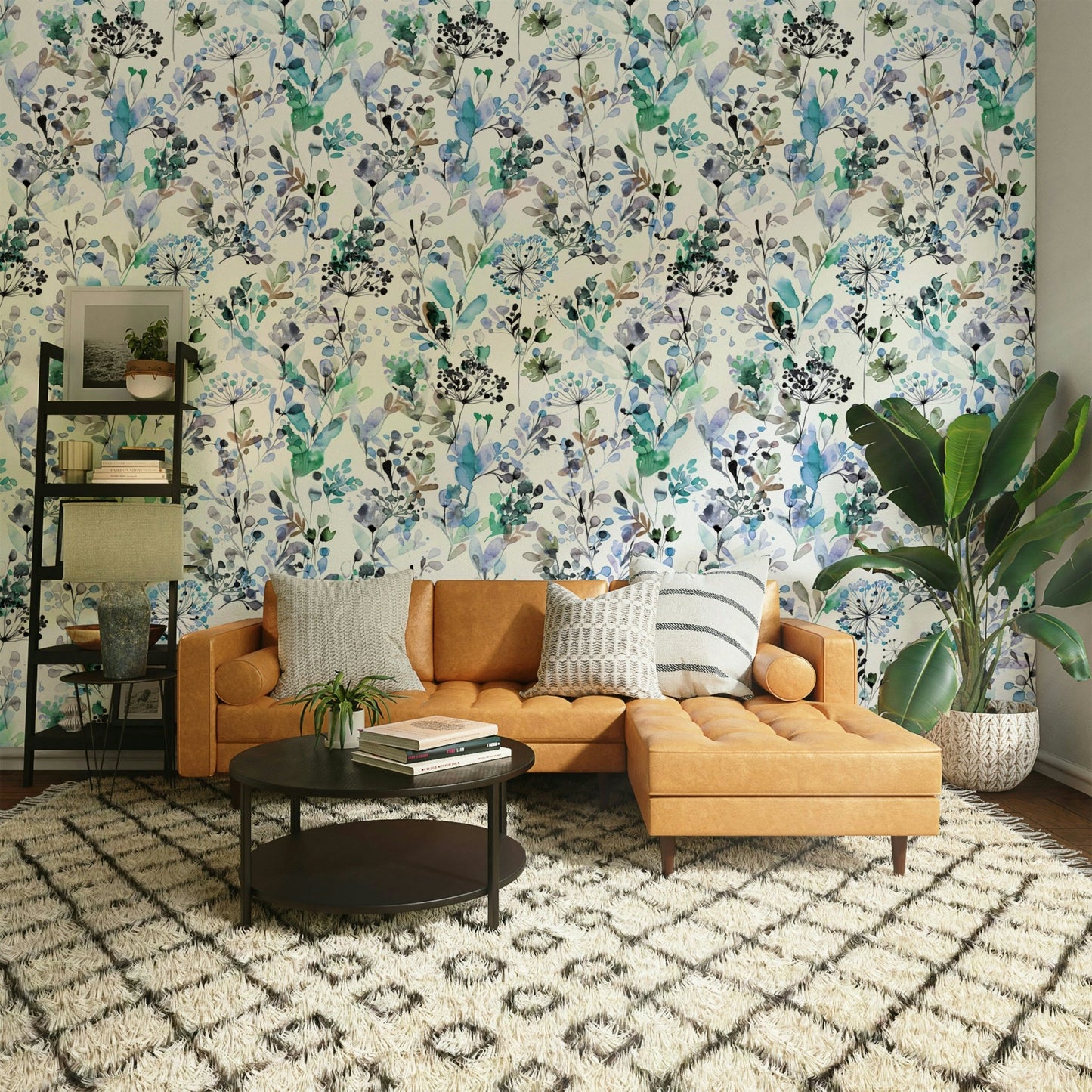 Whimsical grass print in calming blue tones.

