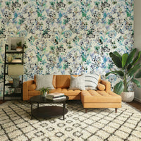 Whimsical grass print in calming blue tones.

