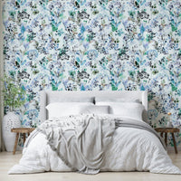 Serene blue wallpaper with nature-inspired design.


