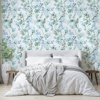 Peaceful wallpaper with sage wildflower meadow look.

