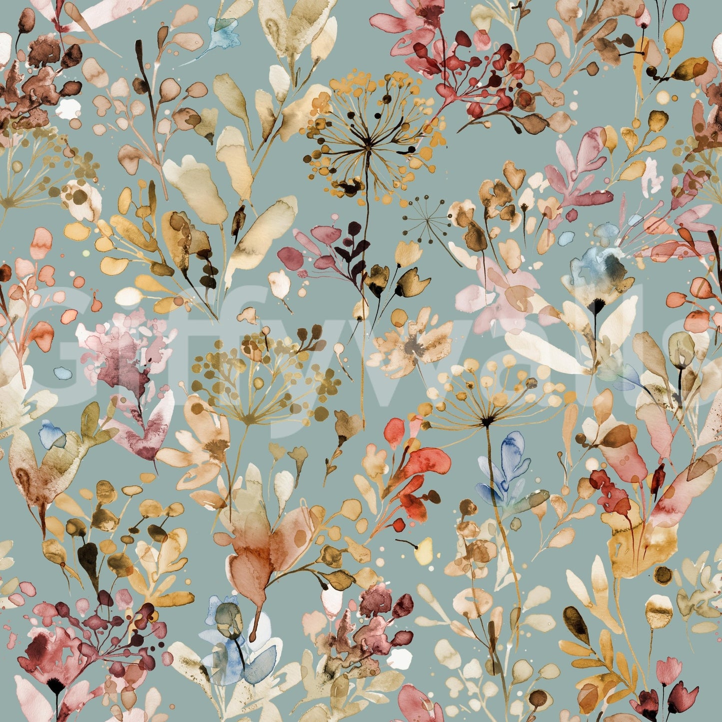 Nature-inspired wallpaper blending teal and vintage gold.

