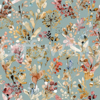 Nature-inspired wallpaper blending teal and vintage gold.

