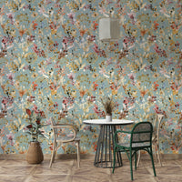 Vintage-inspired wild grass print in gold and teal.

