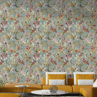 Art Deco style grass wallpaper with vintage shimmer.

