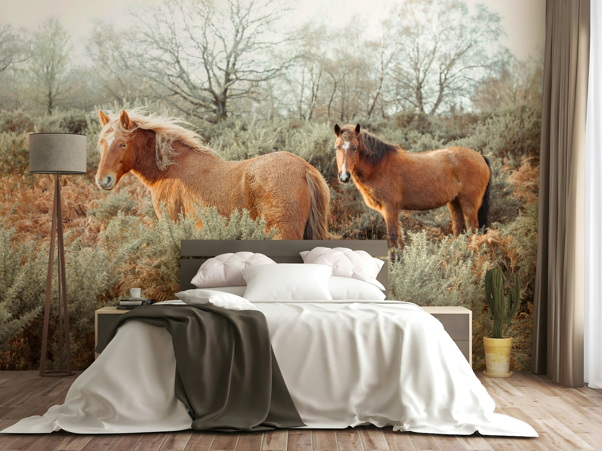 Wall mural with galloping horses on open land


