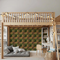 Attic bedroom styled in Wild Jungle Roam Tigers Tropical Monstera Wallpaper, GD8949