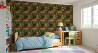 Wild Jungle Roam Tigers Tropical Monstera Wallpaper in a bright modern kids bedroom, GD8949