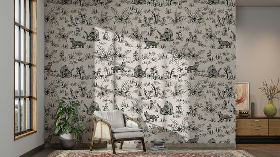 A living room decorated with a leopard mural, GD4412
