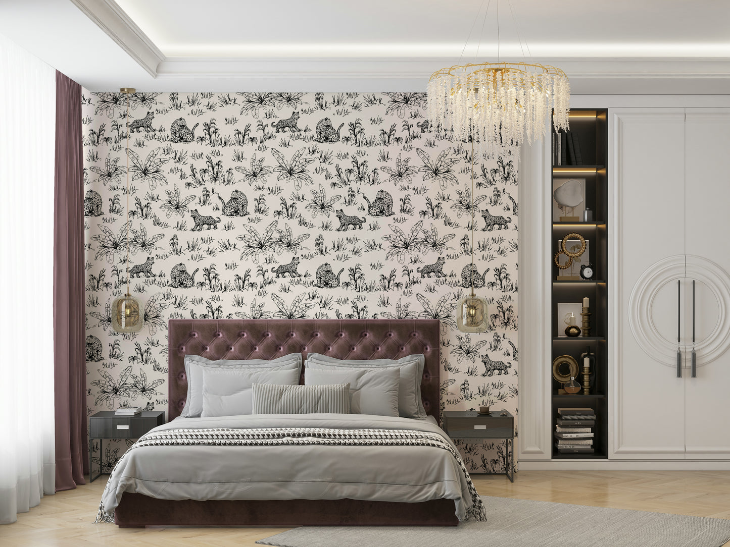 Wallpaper with a bold, artistic leopard design

