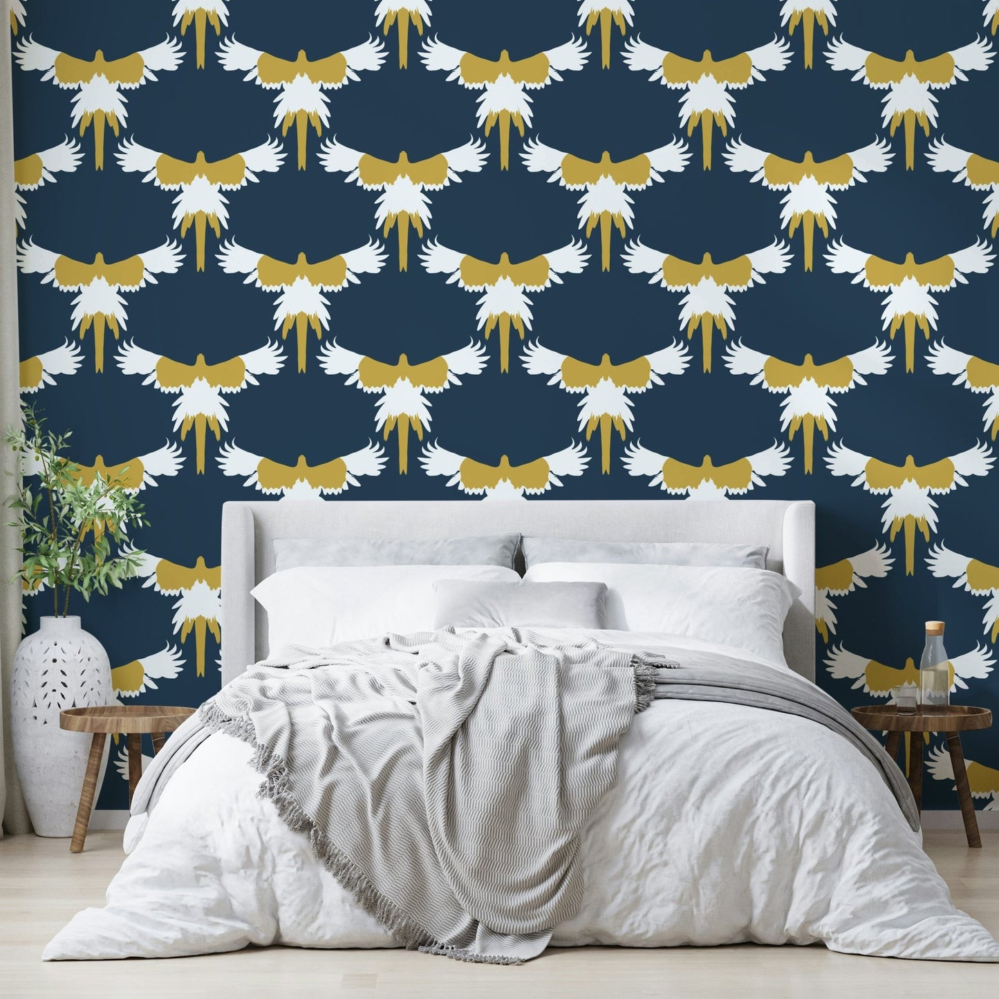 Navy blue bird mural
