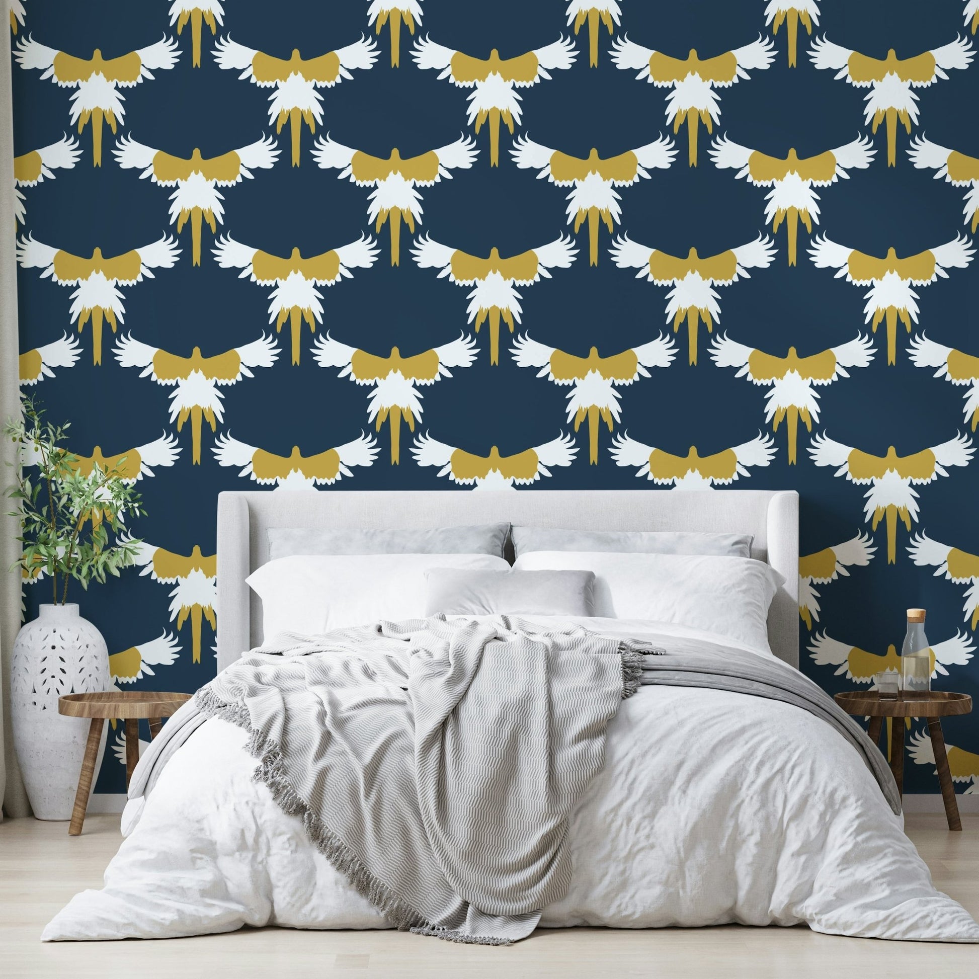 Navy blue bird mural
