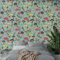 Hand-drawn mushroom pattern wallpaper
